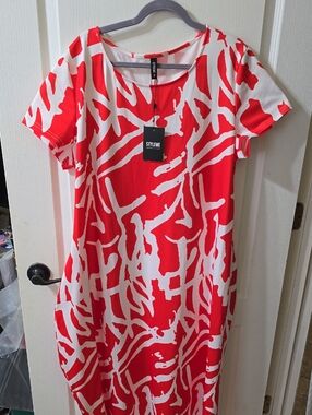 STYLEWE Red & White Abstract Midi Dress